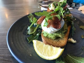 High angle view of meal served on table
