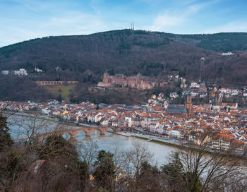 High angle view of townscape against sky