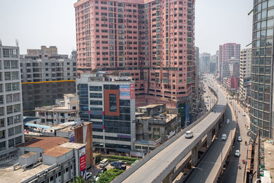 High angle view of buildings in city