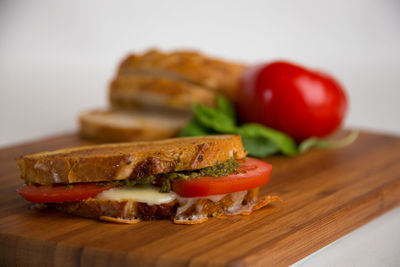 Close-up of food served on cutting board