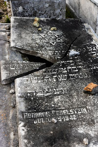 High angle view of cross in cemetery