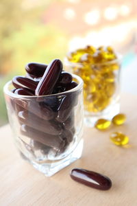 Close-up of ice cream in glass on table