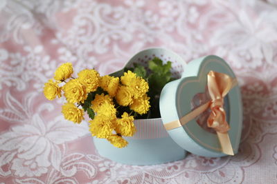 High angle view of flowering plant on table