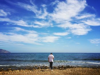 Rear view of man standing on beach