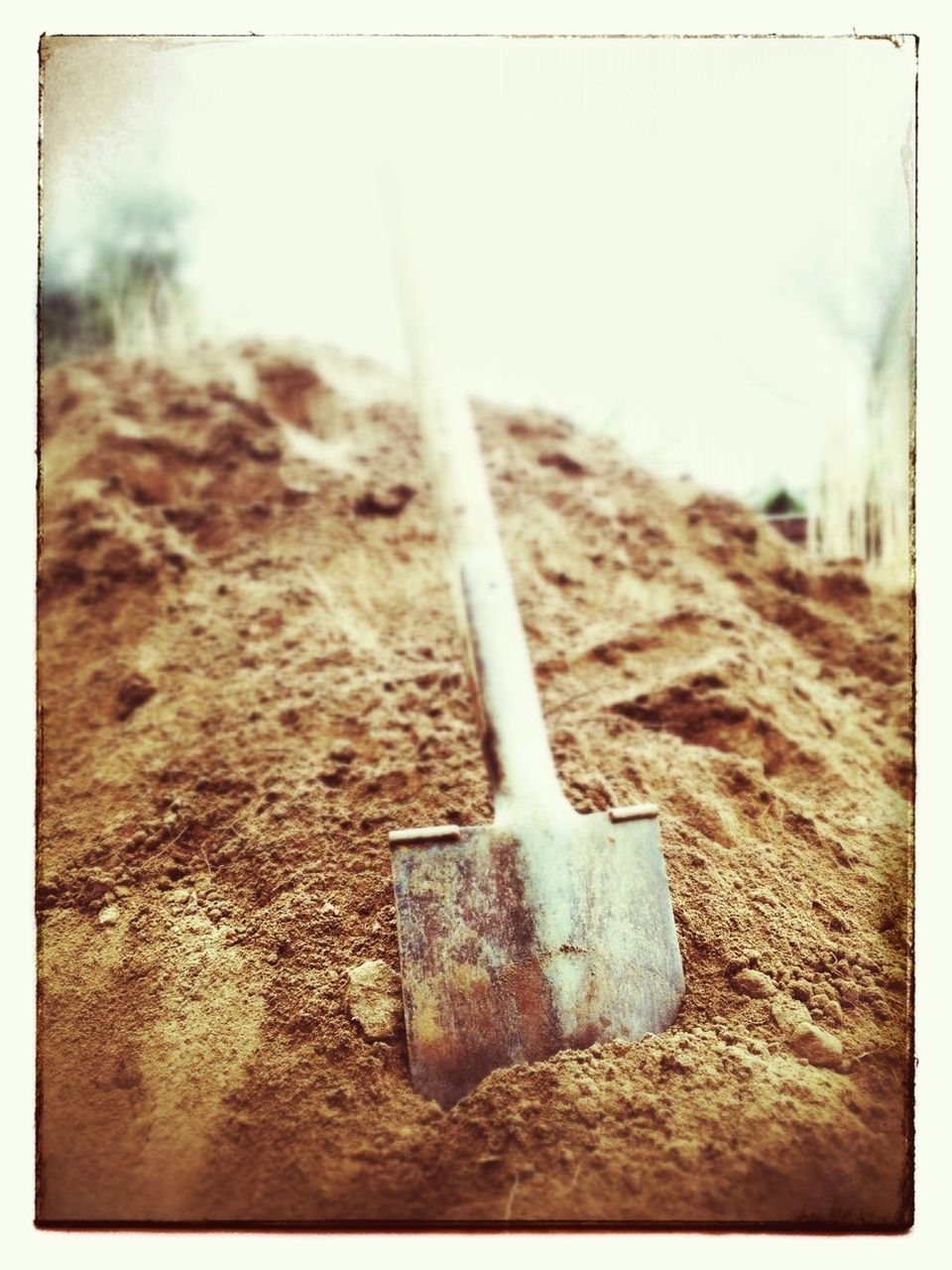 transfer print, auto post production filter, close-up, old, abandoned, wood - material, metal, obsolete, rusty, no people, day, damaged, outdoors, field, sky, selective focus, focus on foreground, run-down, weathered, deterioration