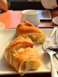 Close-up of breakfast served on table