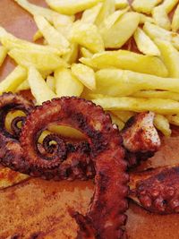 High angle view of food served in plate