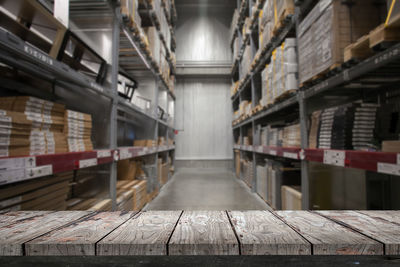 Boxes in shelves at warehouse