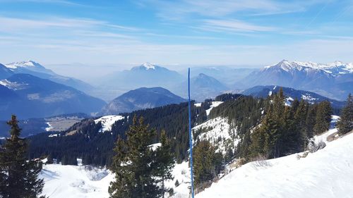 Scenic view of snowcapped mountains against sky