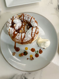 High angle view of dessert in plate