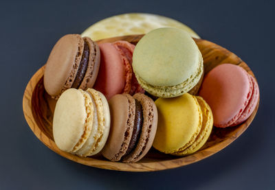Close-up of macaroons in plate on table