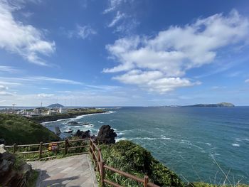 High angle view of sea against sky