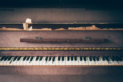 High angle view of piano keys