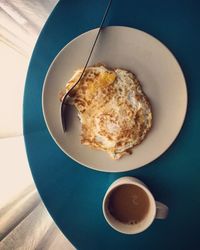 Directly above shot of breakfast served on table