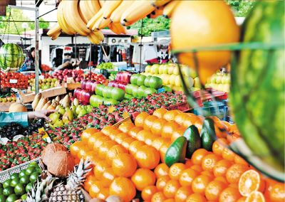 Various fruits for sale at market stall