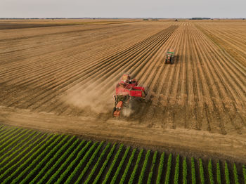 Combine harvester in farm