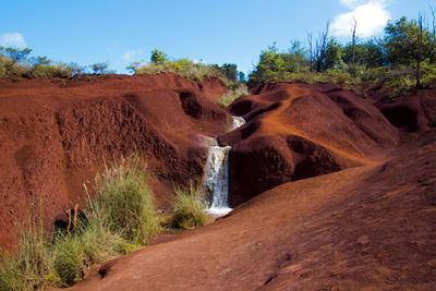 Panoramic view of rock formations on landscape against sky