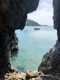 Scenic view of sea and rock formation