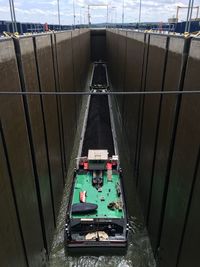 High angle view of boat in canal