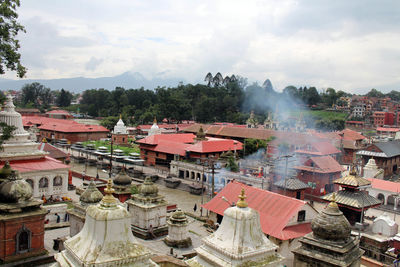 High angle view of townscape against sky