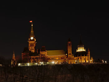 Illuminated buildings in city at night