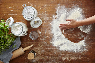 High angle view of preparing food on table