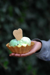 Cropped hand holding waffle ice cream