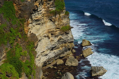 High angle view of cliff and sea