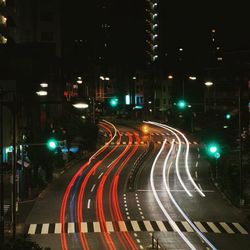 Light trails on road at night