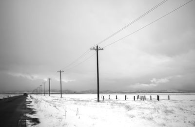 Scenic view of snow covered land against sky