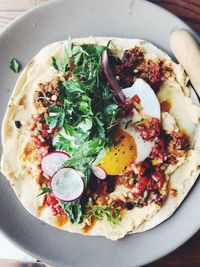 High angle view of food served in plate