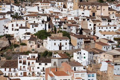 High angle view of buildings in city