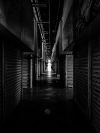 Empty corridor amidst stores in building