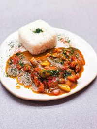 High angle view of meal served in plate