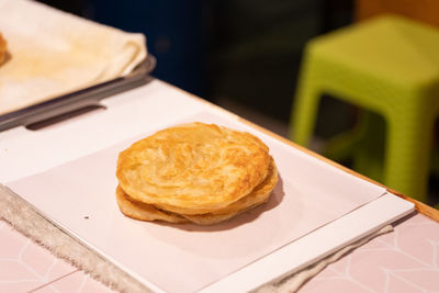 High angle view of breakfast on table