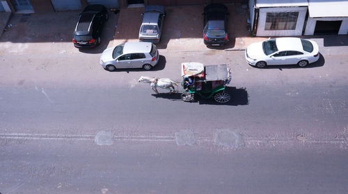 High angle view of cars on road