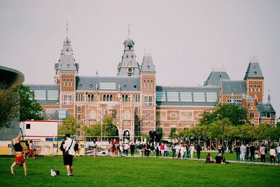 People walking in park