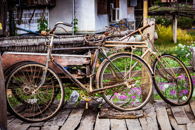 Bicycle parked in abandoned building