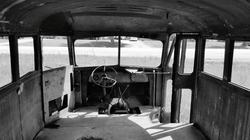 Inside view of abandoned school bus