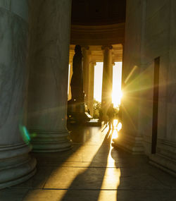 Low angle view of statue in lincoln memorial during sunrise