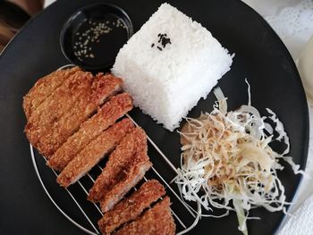 High angle view of food in plate