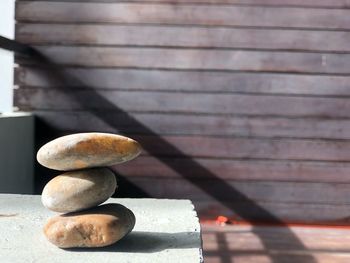 Close-up of stone stack on table