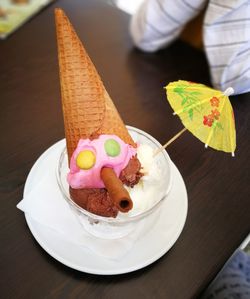 High angle view of ice cream on table