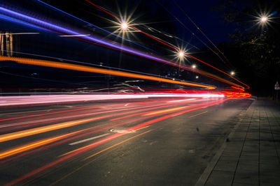 Light trails on road at night