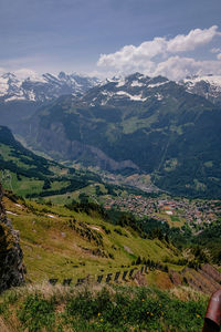 Aerial view of landscape and mountains against sky