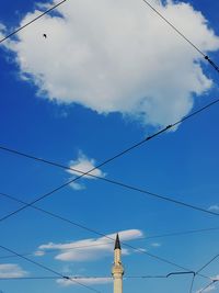 Low angle view of power cables against sky