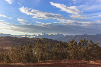 Scenic view of landscape and mountains against sky