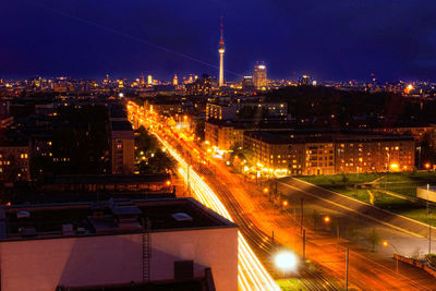 Light trails on road at night