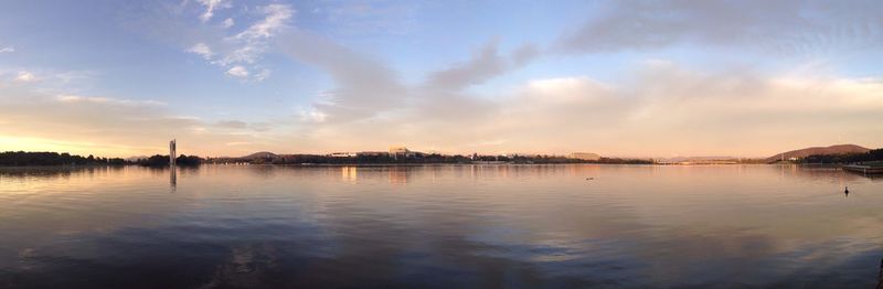 Scenic view of lake against sky during sunset
