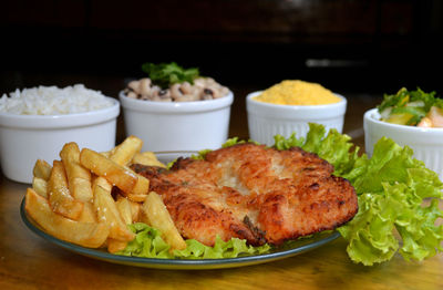 Close-up of food in plate on table